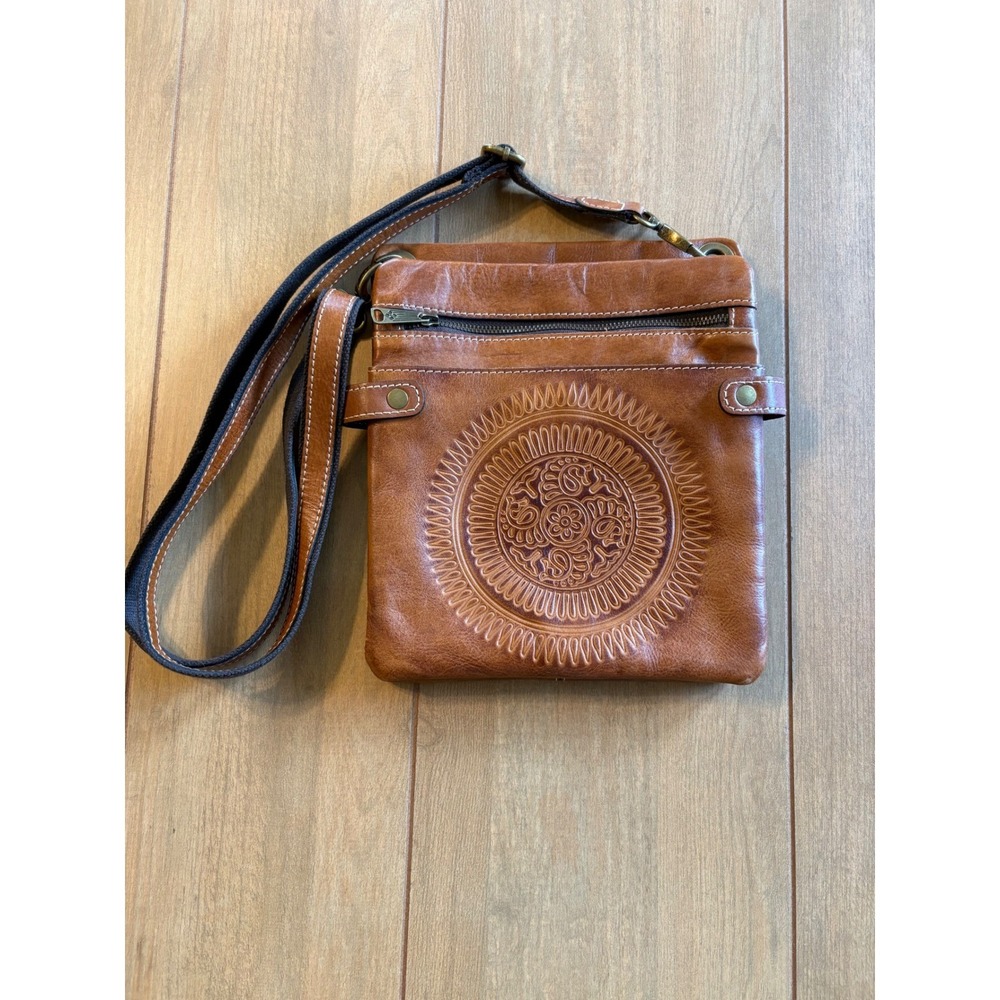 Patricia Nash Francesca Crossbody Bag Purse Cognac Tooled Leather Western Boho